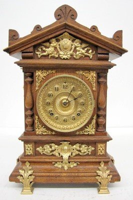 Ansonia Cabinet “C” Clock, Oak W/ Metal Trim