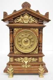 Ansonia Cabinet “C” Clock, Oak W/ Metal Trim
