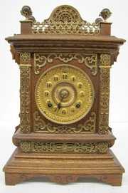 Ansonia Cabinet “F” Clock, Oak W/ Metal Trim