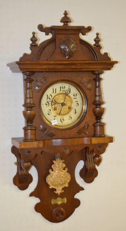 Antique German Walnut Open Well Swinger Wall Clock