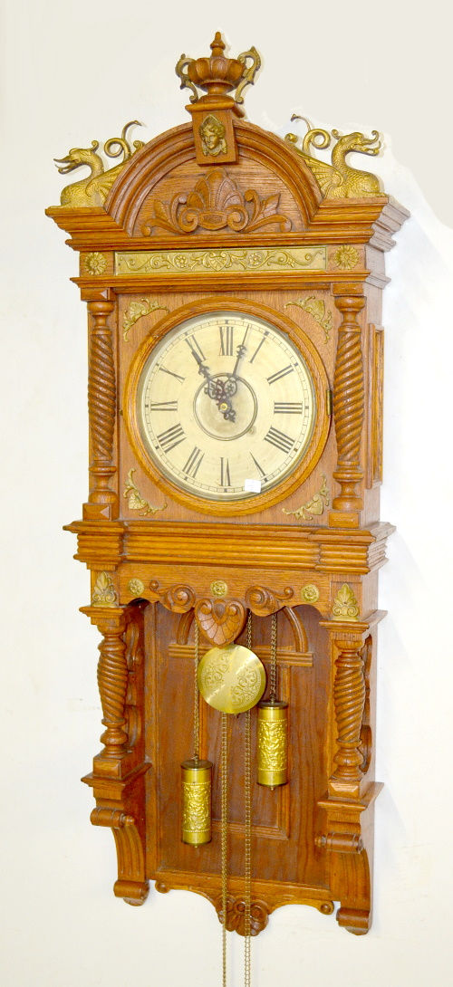 Antique Waterbury “Augusta” Oak Wall Clock