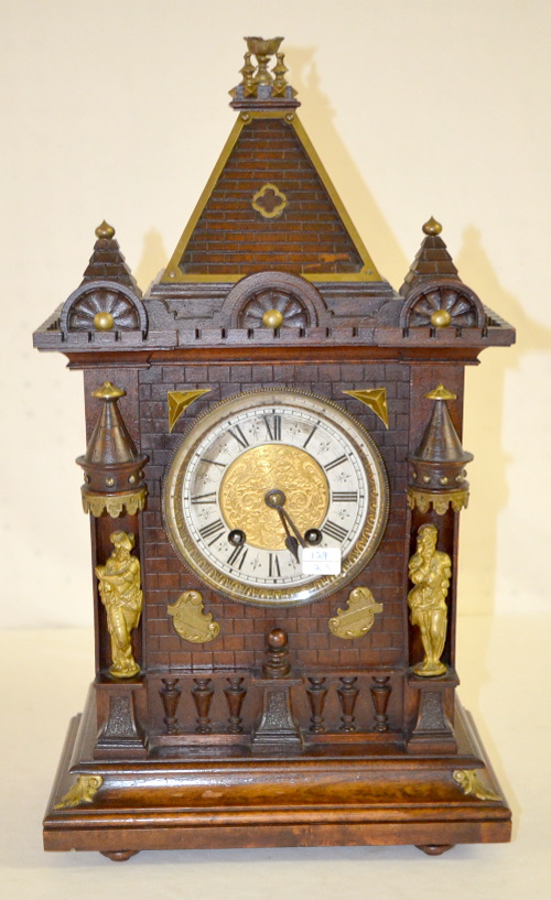 Antique Lenzkirch Cabinet Clock with Statues and Turrets