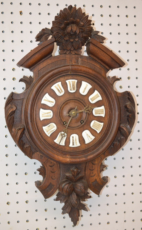 Antique Carved French Walnut Wall Clock
