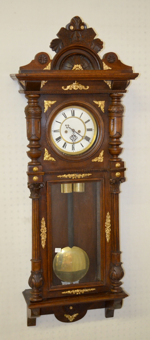 Antique Brass Trimmed 2 Weight Vienna Regulator Clock