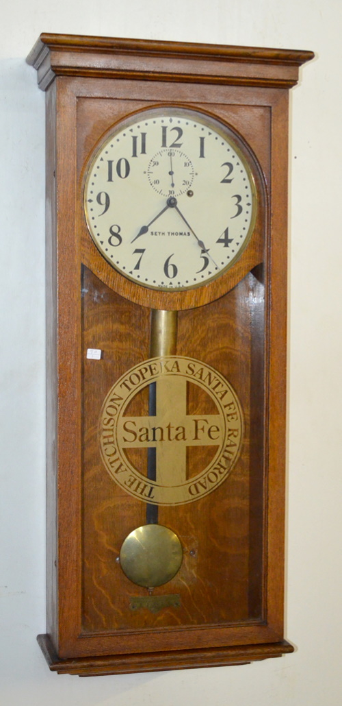 Antique Seth Thomas “Santa Fe” Oak Wall Regulator Clock