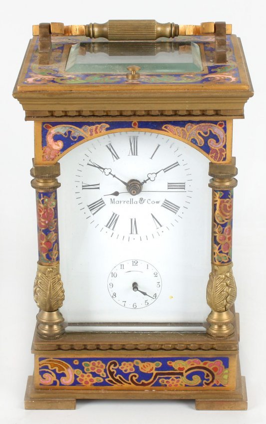 A reproduction champleve enamelled carriage clock