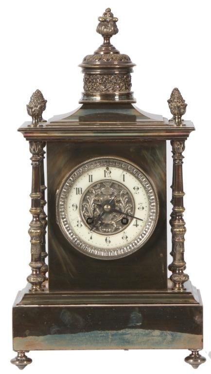 French Silver Plated Mantle Clock