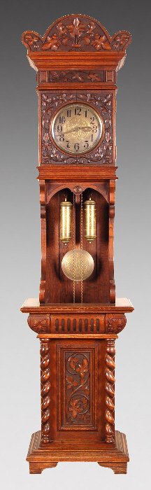 Gustav Becker Art Nouveau oak grandfather clock,