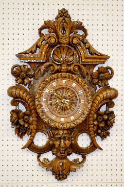 French Carved Wood Devil Mask Clock