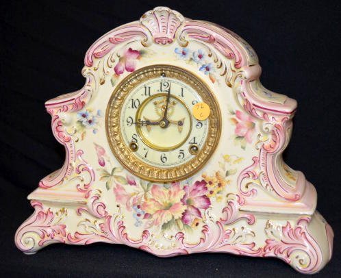 Ansonia Pink Floral China Clock