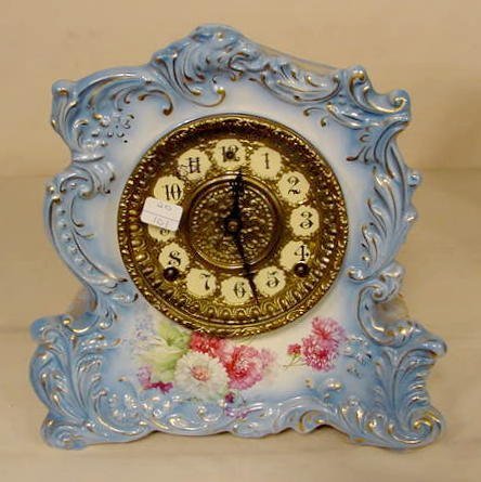 Gilbert #438 Floral Decorated China Case Clock