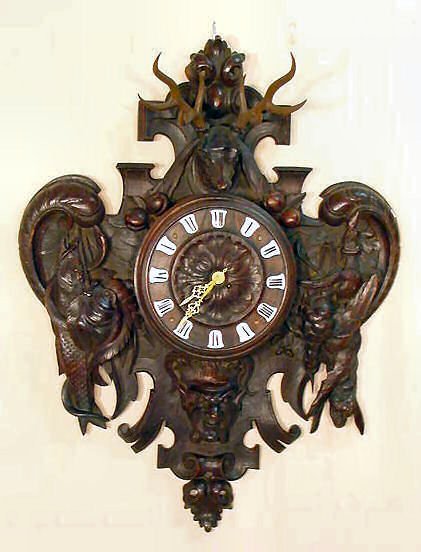 Black Forest Carved Game Hanging Clock