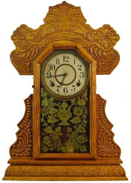 Ingraham Oak Kitchen Clock w/Heavily Press Carved Ca