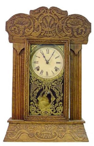 Oak Ingraham Kitchen Clock w/Press Carved Flowers