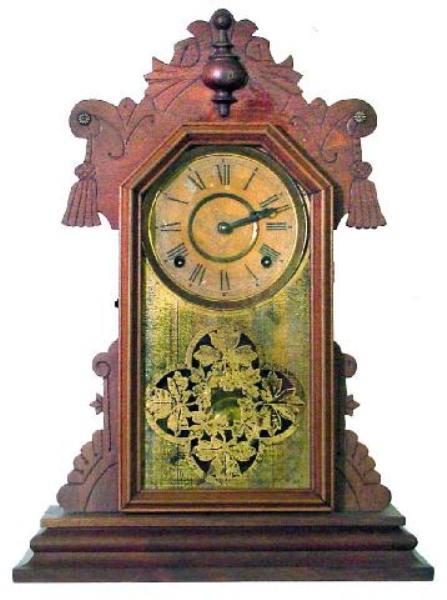 Walnugt Victorian Kitchen Clock w/Press Carved Tass