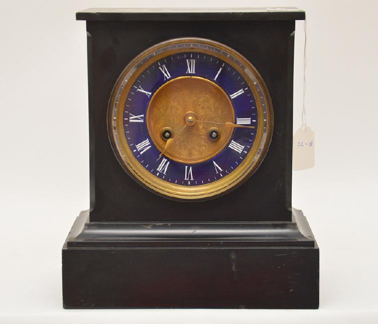 Antique Black Slate Mantle Clock with time and strike