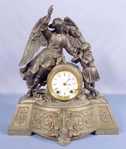 Seth Thomas Spelter Mantel Clock w/Guardian Angel