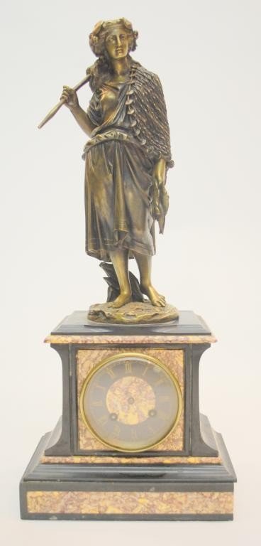 Napoleon III Signed Bronze & Marble Figural Clock