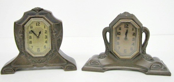 2 Metal Case Art Nouveau Dresser Clocks