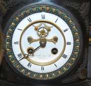 French Black Marble & Bronze Mantle Clock