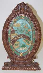 Unmarked Carved Wood Oriental Oval Clock