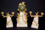 3pc. Signed Boisseaux French Marble Clock Set