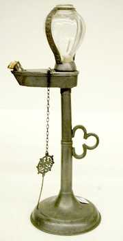Antique German Pewter Oil Lamp Clock