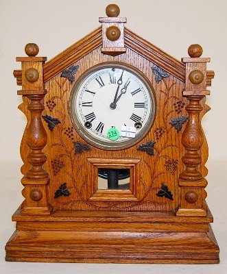 English Oak Grape Carved Cabinet Clock