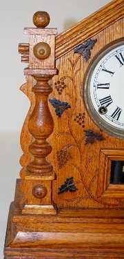 English Oak Grape Carved Cabinet Clock