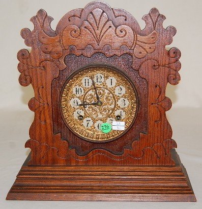 Ansonia “Penton” Oak Carved Cabinet Clock