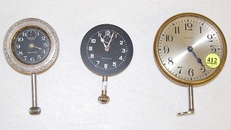 3 Antique Waltham Automobile Clocks