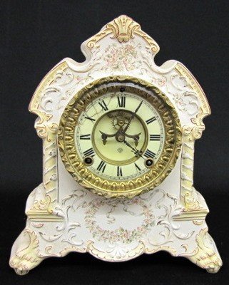 Antique Ansonia Floral China Clock