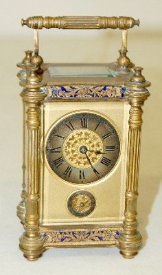 French Blue Enamel & Floral Carriage Clock