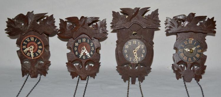 4 German Black Forest Carved Miniature Cuckoo Clocks