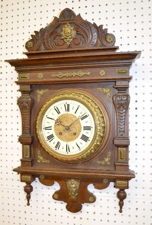 Antique French T&S Wall Clock with Metal Ornaments