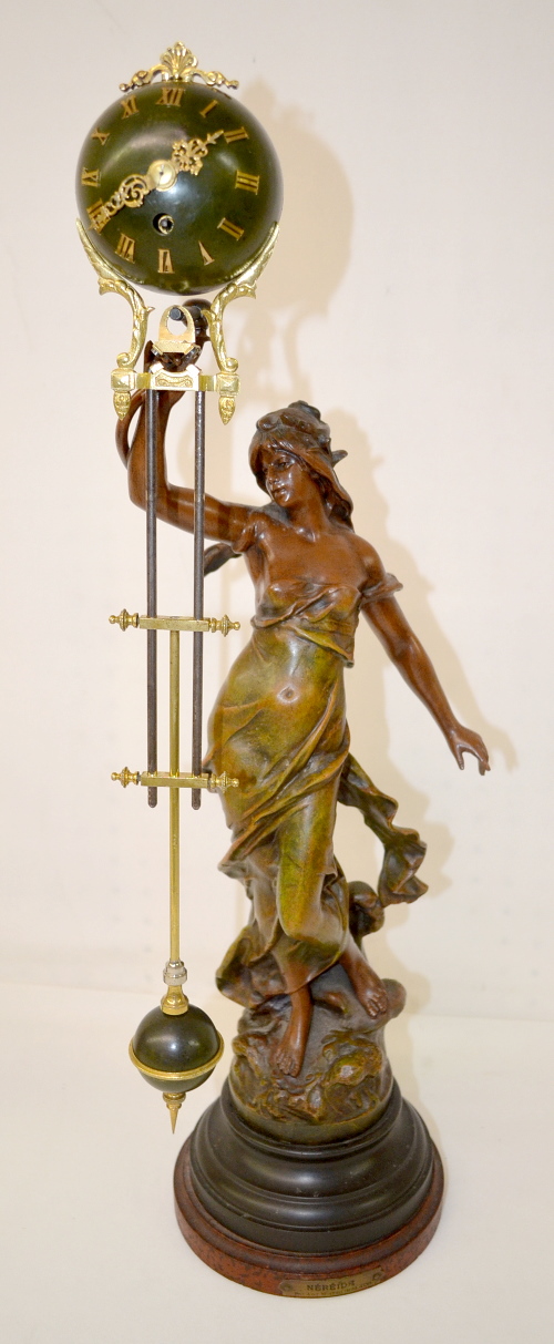 Antique August Moreau “Nereide” Ball Swinging Statue Clock