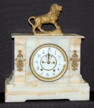 Seth Thomas Onyx Mantel Clock W/ Lion Statue