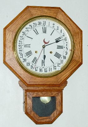 Schoolhouse Short Drop Clock, Octagonal Oak Case