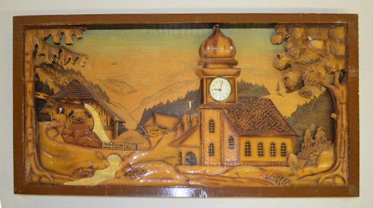 Wood Carved Church Tower Picture Clock
