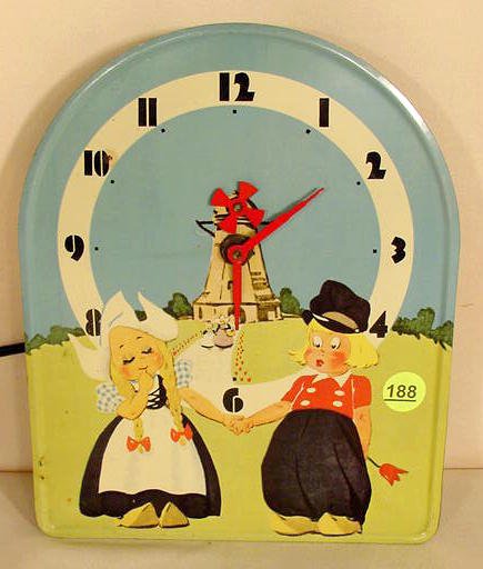 Electric Tin Litho Dutch Scene Clock