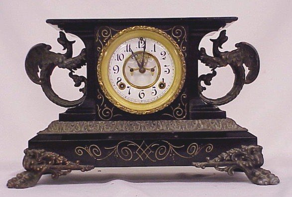 Ansonia Iron Mantle Clock-Flying Dragons-Pat. 1881