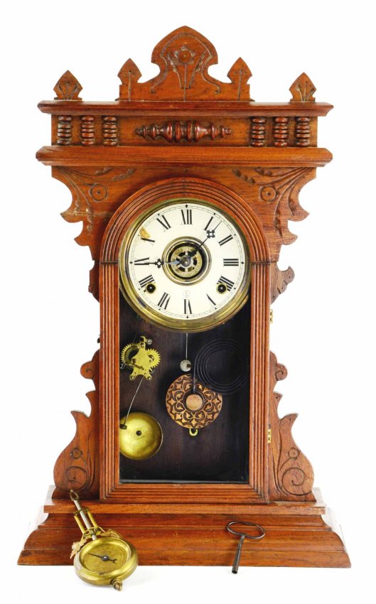WM L Gilbert Carved Wood Gingerbread Clock, 1882