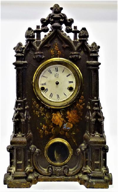 VICTORIAN WATERBURY IRON FRONT SHELF CLOCK