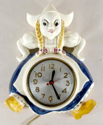 Pottery Dutch Girl Electric Wall Clock