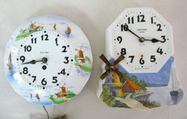 2 Vintage Electric Ceramic Wall Clocks