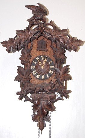 Black Forest Carved Bird & Fox Cuckoo Clock