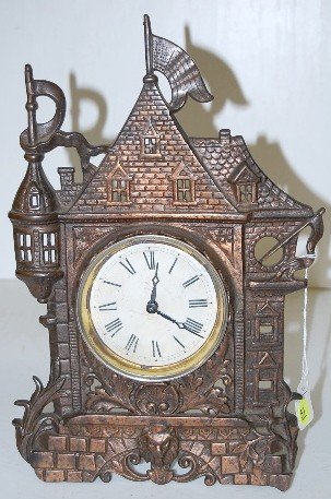 Iron Front Figural Castle Novelty Clock