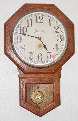 Sessions Oak Short Drop Schoolhouse Clock