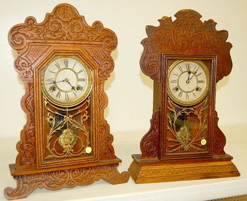 2 Waterbury Pressed Oak Kitchen Clocks
