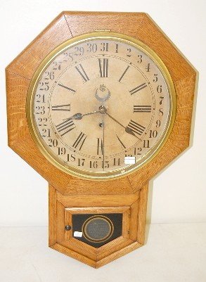 Antique Oak Waterbury Calendar Short Drop Clock